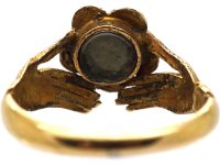 Early 19th Century 15ct Gold Fede Ring with Turquoise & Diamond set Forget me Not