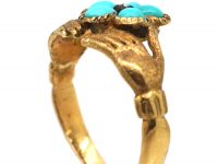 Early 19th Century 15ct Gold Fede Ring with Turquoise & Diamond set Forget me Not