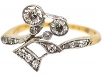 Art Nouveau 18ct Gold & Platinum Ring set with Diamonds