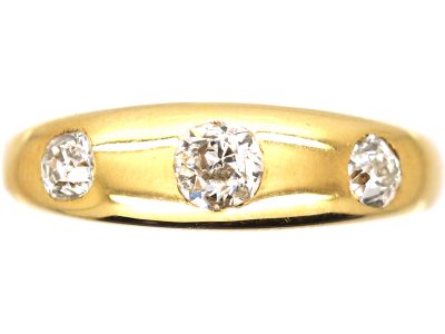 Edwardian 18ct Gold Rub Over Set Three Stone Diamond Ring