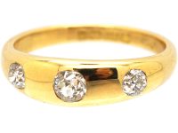 Edwardian 18ct Gold Rub Over Set Three Stone Diamond Ring