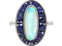 Early 20th Century French 18ct White Gold, Opal & Sapphire Oval Ring