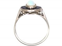 Early 20th Century French 18ct White Gold, Opal & Sapphire Oval Ring