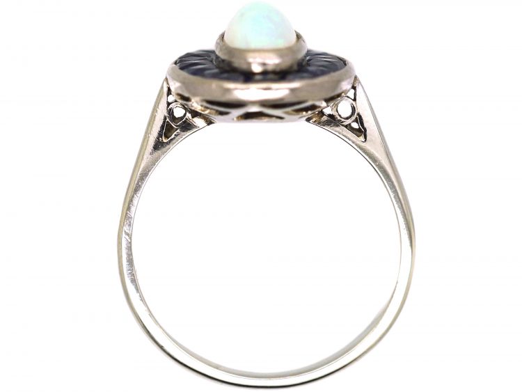 Early 20th Century French 18ct White Gold, Opal & Sapphire Oval Ring