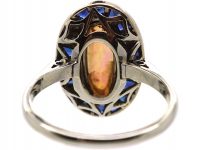 Early 20th Century French 18ct White Gold, Opal & Sapphire Oval Ring