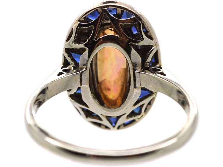 Early 20th Century French 18ct White Gold, Opal & Sapphire Oval Ring