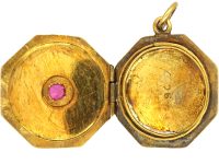 Edwardian 9ct Gold Octagonal Locket set with a Ruby