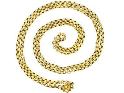 Georgian 15ct Gold Chain with Barrel Clasp set with Natural Split Pearls