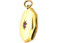 Edwardian 9ct Gold Octagonal Locket set with a Ruby