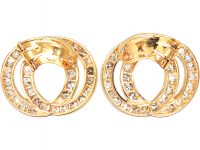 Art Deco 18ct Gold Double Hoop Earrings set with Diamonds