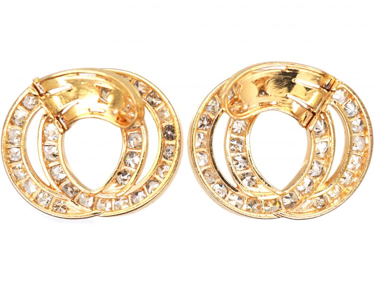 Art Deco 18ct Gold Double Hoop Earrings set with Diamonds