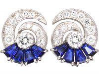 Early 20th Century Platinum Coil Design Earrings set with Sapphires & Diamonds