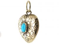 Georgian 15ct Gold & Turquoise Heart Shaped Pendant with Locket on the Reverse