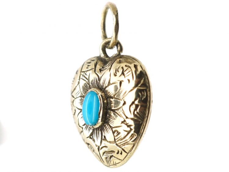 Georgian 15ct Gold & Turquoise Heart Shaped Pendant with Locket on the Reverse