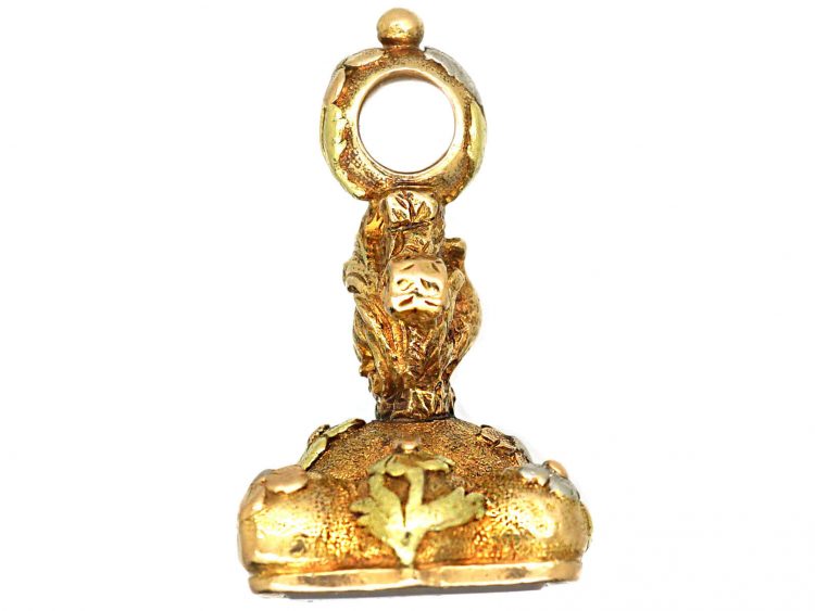 Georgian Three Colour Gold Seal with Bird Motif & Chalcedony Base Engraved with Sarah