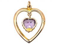 Edwardian 9ct Gold Heart Shaped Pendant with Heart Shaped Amethyst Drop