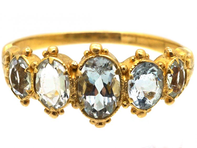 Early Victorian 15ct Gold Five Stone Aquamarine Ring