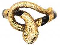 Victorian 15ct Gold & Onyx Snake Ring with Rose Diamond Eyes