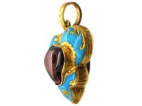 Victorian 15ct Gold & Blue Enamel Heart Shaped Pendant set with a Cabochon Garnet