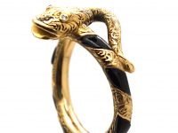 Victorian 15ct Gold & Onyx Snake Ring with Rose Diamond Eyes