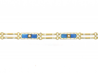 Edwardian 15ct Gold, Blue & White Enamel & Natural Split Pearl Bracelet