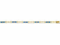 Edwardian 15ct Gold, Blue & White Enamel & Natural Split Pearl Bracelet