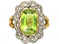 Early 20th Century French Import 18ct Gold & Platinum, Peridot & Rose Diamond Ring