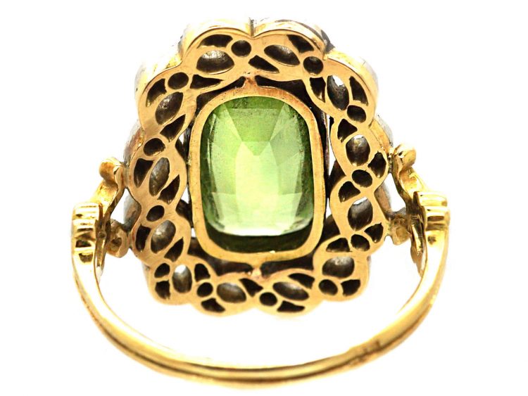 Early 20th Century French Import 18ct Gold & Platinum, Peridot & Rose Diamond Ring