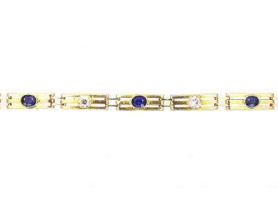 Edwardian 15ct Gold Narrow Gate Bracelet set with Sapphires & Diamonds