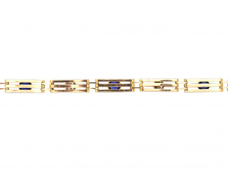 Edwardian 15ct Gold Narrow Gate Bracelet set with Sapphires & Diamonds