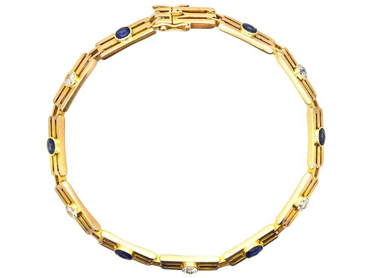 Edwardian 15ct Gold Narrow Gate Bracelet set with Sapphires & Diamonds