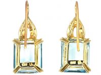 Retro 14ct Gold, Rectangular Cut Aquamarine & Diamond Earrings