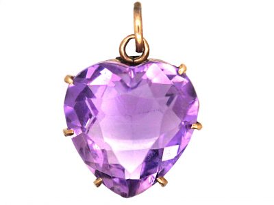 Edwardian 9ct Gold & Amethyst Heart Shaped Pendant