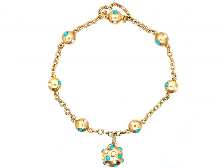 Victorian 15ct Gold & Turquoise Bracelet with 15ct Gold & Turquoise Locket