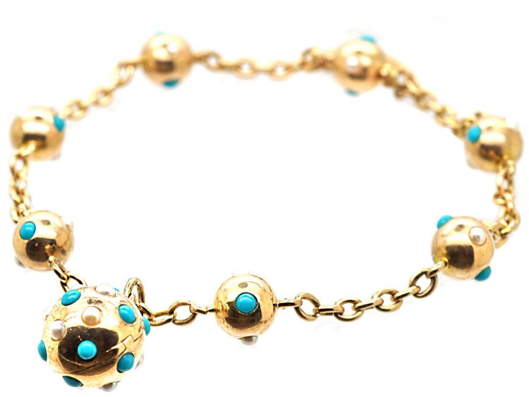 Victorian 15ct Gold & Turquoise Bracelet with 15ct Gold & Turquoise Locket