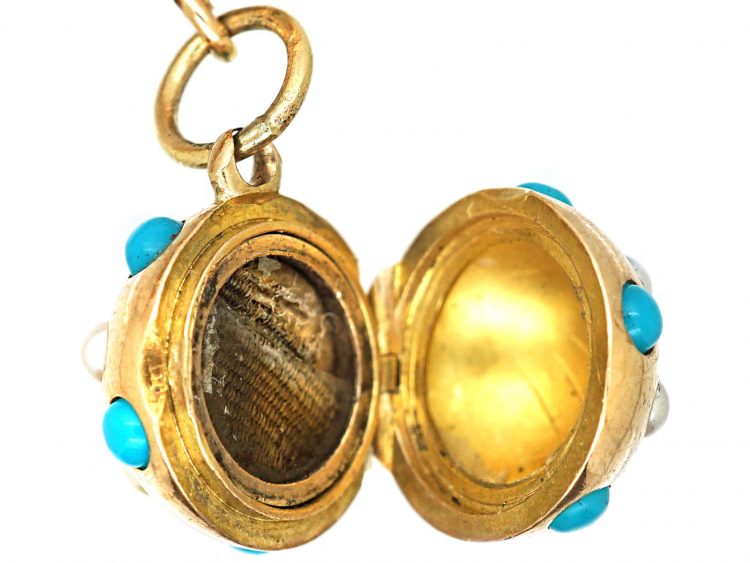 Victorian 15ct Gold & Turquoise Bracelet with 15ct Gold & Turquoise Locket