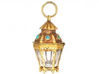 Georgian 15ct Gold Rock Crystal & Turquoise Lantern Small Pendant