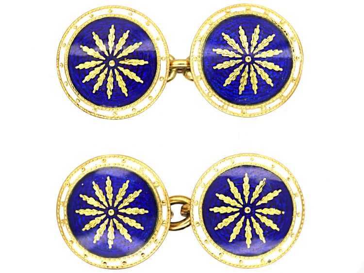 Victorian 18ct Gold, Blue & White Enamel Cufflinks