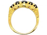 Victorian 18ct Gold, Five Stone Sapphire Carved Half Hoop Ring