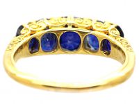 Victorian 18ct Gold, Five Stone Sapphire Carved Half Hoop Ring