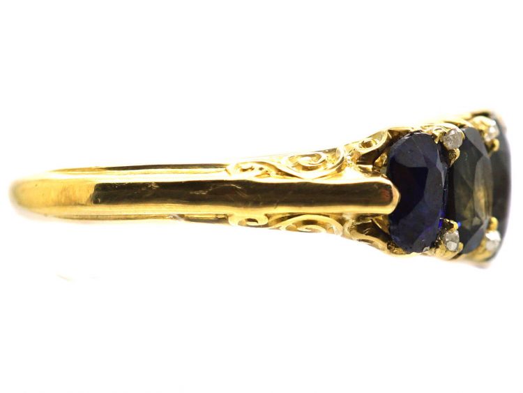 Victorian 18ct Gold, Five Stone Sapphire Carved Half Hoop Ring