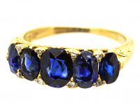 Victorian 18ct Gold, Five Stone Sapphire Carved Half Hoop Ring