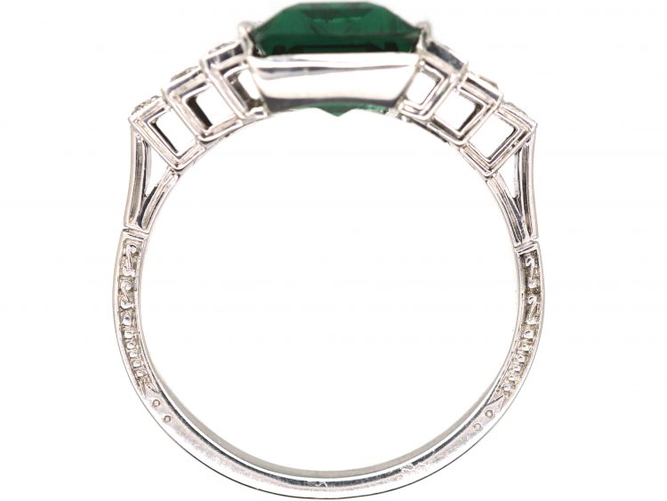 Art Deco Platinum, Green Tourmaline Ring with Diamond set Shoulders