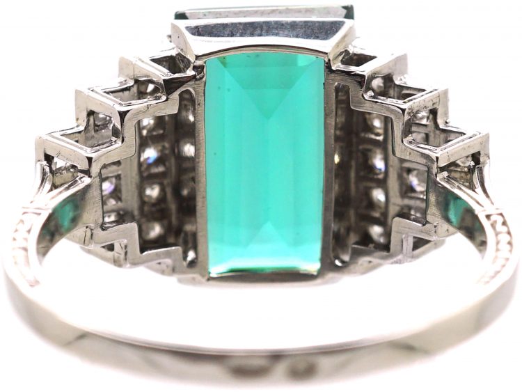 Art Deco Platinum, Green Tourmaline Ring with Diamond set Shoulders