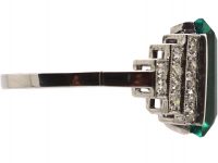 Art Deco Platinum, Green Tourmaline Ring with Diamond set Shoulders