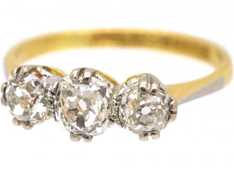 Early 20th Century 18ct Gold & Platinum, Three Stone Diamond Ring