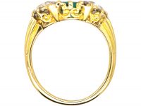 Victorian 18ct Gold, Three Stone Emerald & Diamond Carved Half Hoop Ring