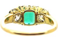 Victorian 18ct Gold, Three Stone Emerald & Diamond Carved Half Hoop Ring