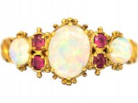 Early 19th Century 15ct Gold, Three Stone Opal & Ruby Ring