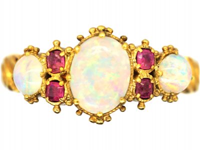 Early 19th Century 15ct Gold, Three Stone Opal & Ruby Ring